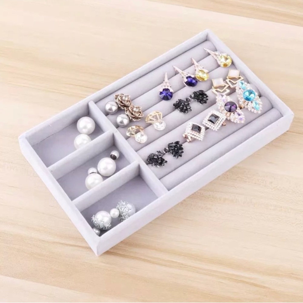3/$35| Gray Jewelry Storage Velvet Tray Ring Earrings Necklace Accessories